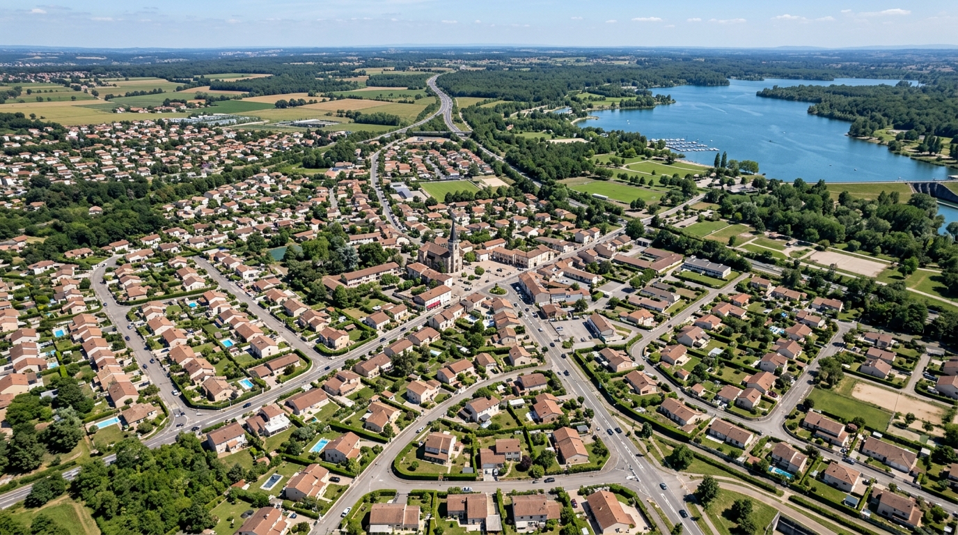 Vue du centre-bourg de Mions, commune du Rhône (69780)